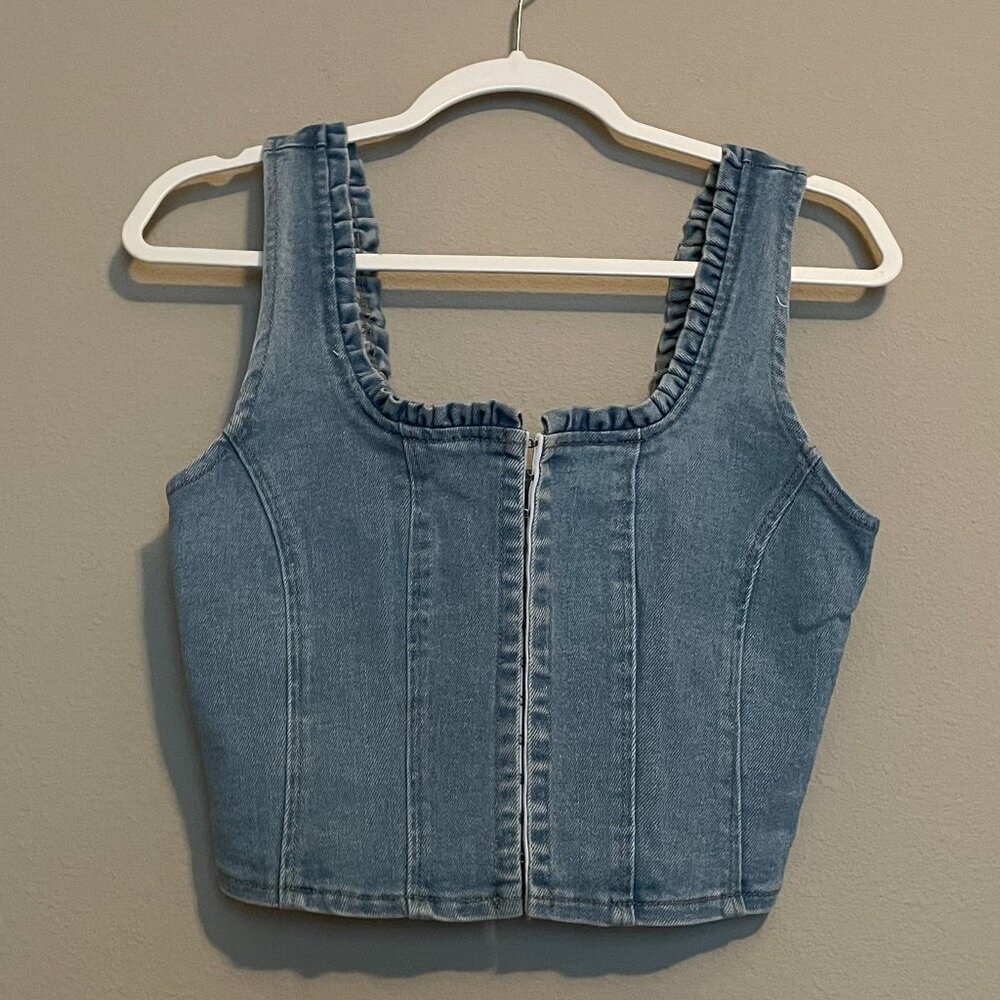 Forever 21, XS, Stretch, Jean, Cinched Zipper Vest